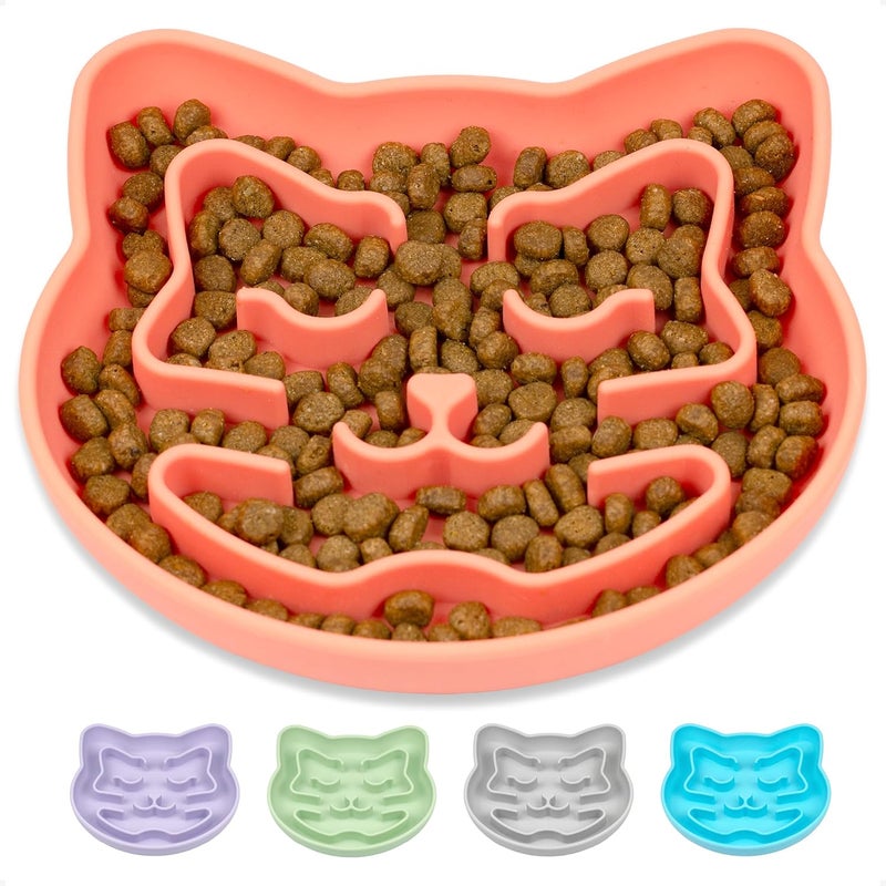 Snugli Slow Feeder Cat Bowl | Cat Puzzle Feeder for Slow Eating, Mental Enrichment, Digestion, & Bloat Relief | Non-Slip Silicone, Dishwasher Safe, 1 Cup (Coral) - Image 1